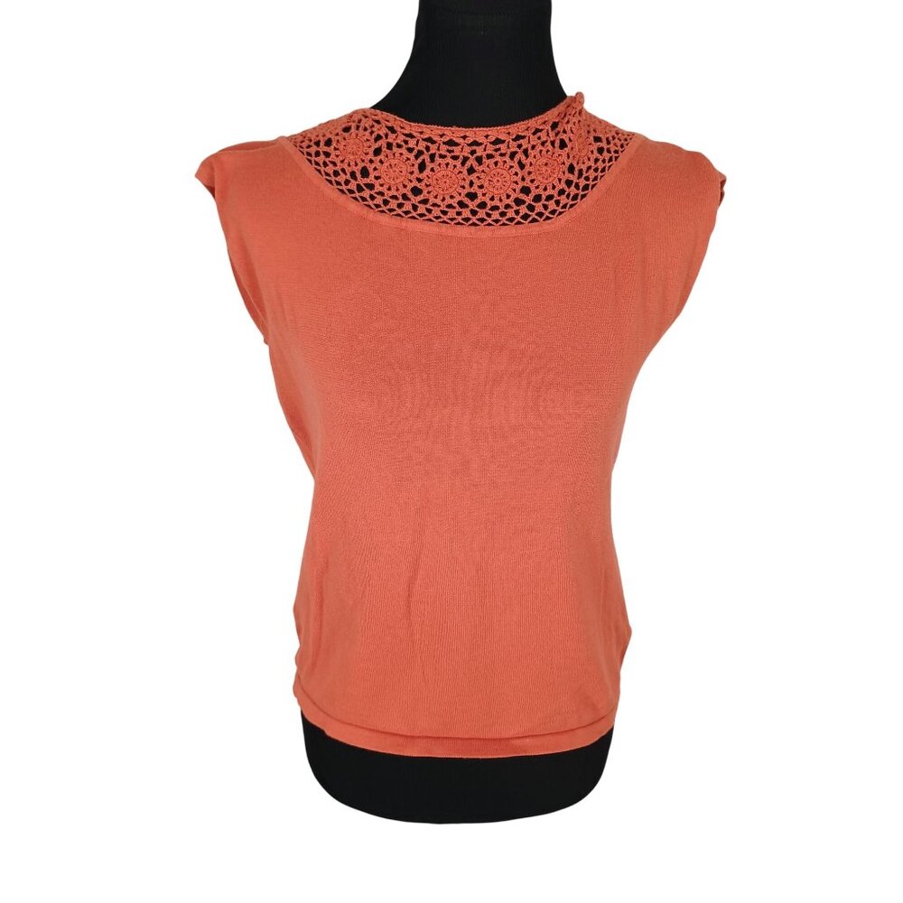 Kasper Womens Sleeveless Knit Top With Crochet Detail‎ In Coral Size L